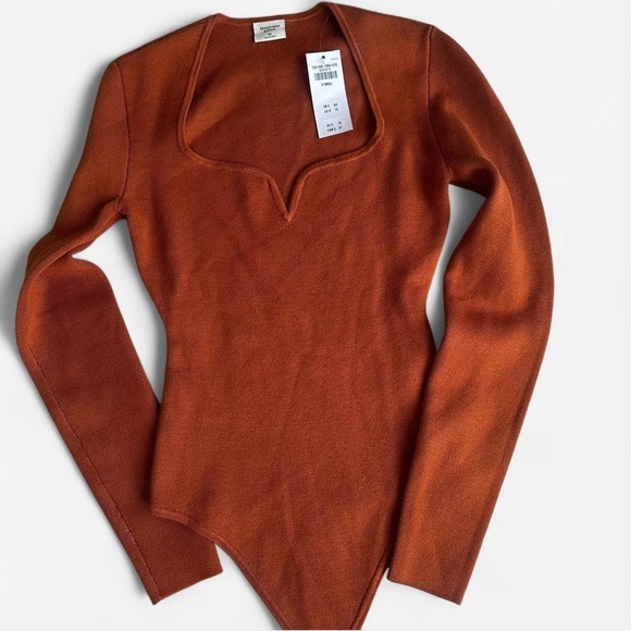 Abercrombie & Fitch NEW Sweater Bodysuit Burnt Orange Rust Thong Back Sz XS - Picture 2 of 7